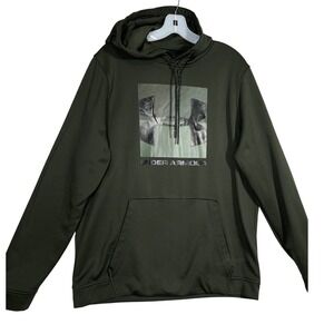 Under Armour Mens ColdGear Hoodie Pullover Olive Green Logo Large L‎